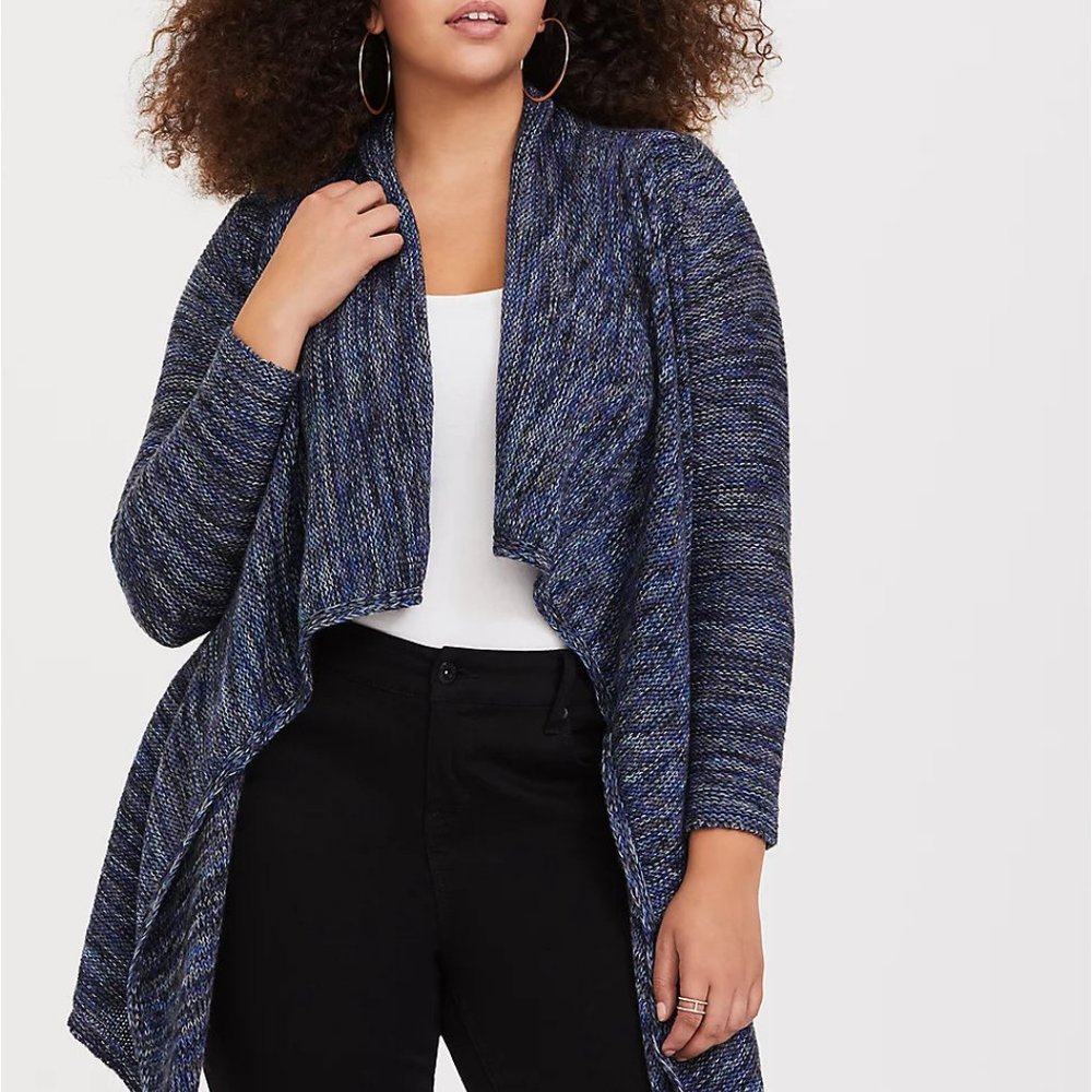 Blue Marled Drape Front Cardigan